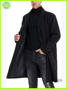 Men's Wool Blend Trench Coat Notched Collar Slim Fit Overcoat